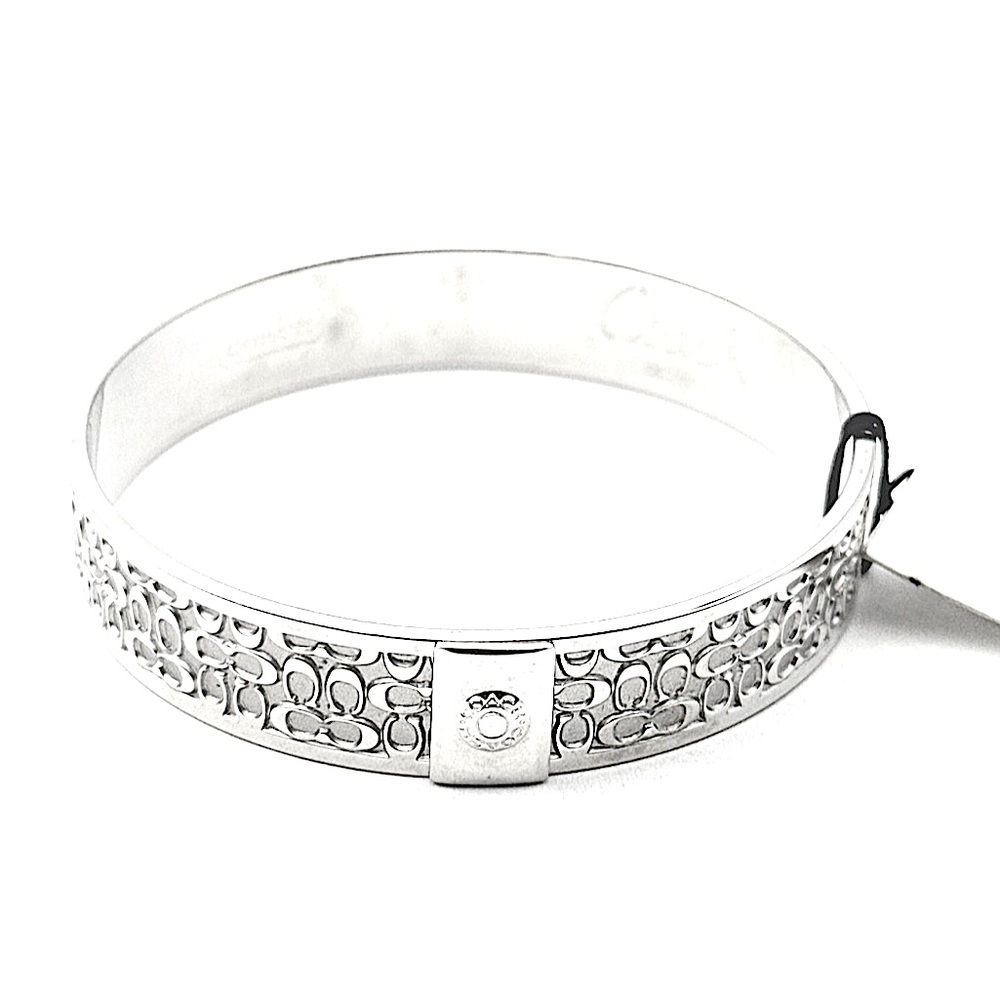 COACH Signature C Logo Silver Tone Bangle Bracelet NWT - Picture 2 of 10